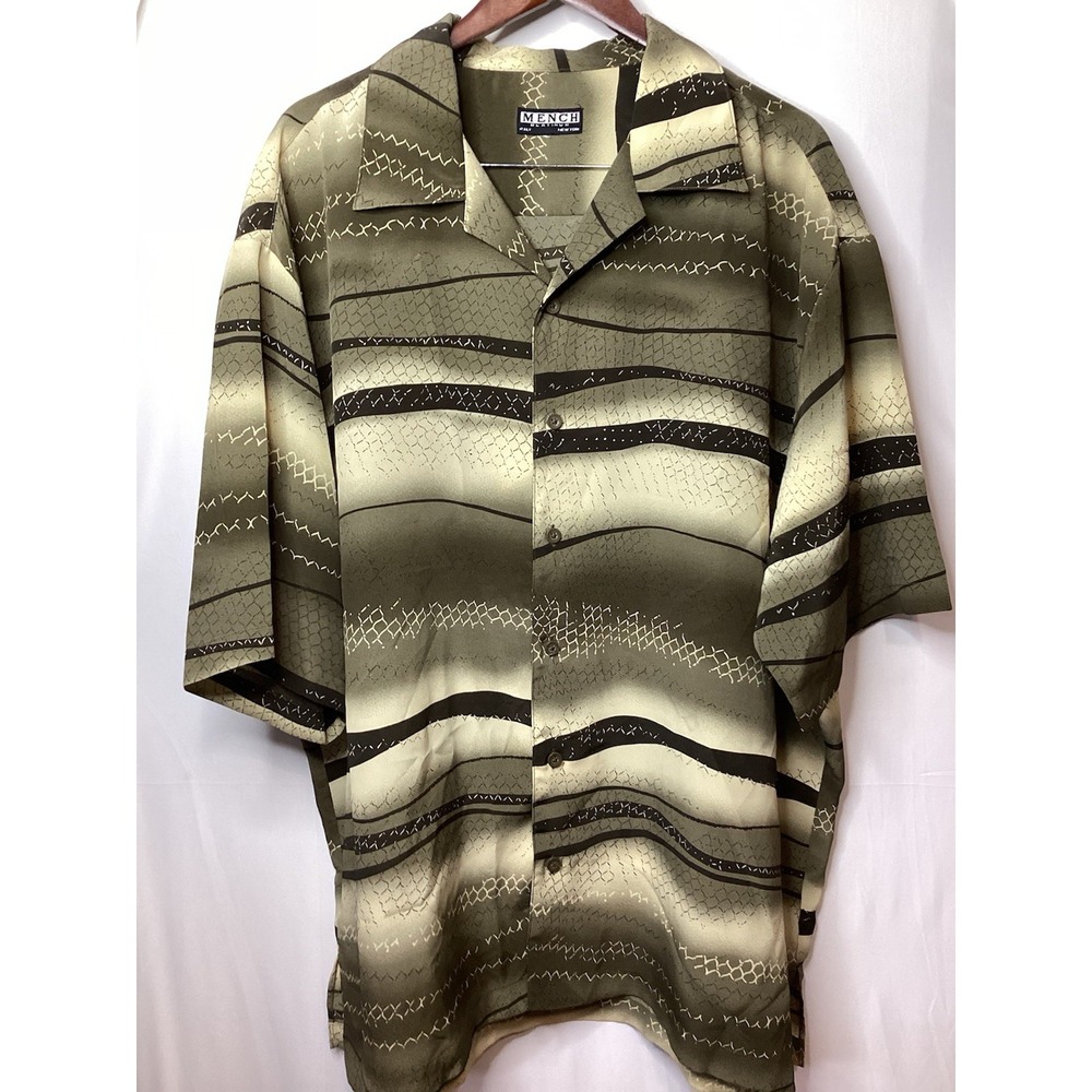MENCH Platinum Men's Short Sleeve Button down Tan Green Shirt XL Italy New‎ York - Picture 2 of 10